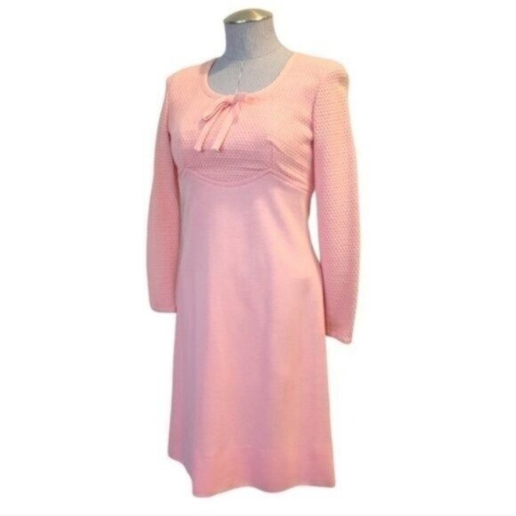 Vintage Dresses & Skirts - Vintage Jonathan Logan 60's Wool Knit Long Sleeve Dress Pink